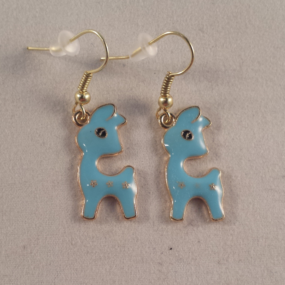 Gold Blue Deer Dangle Earrings Hypoallergenic Hks